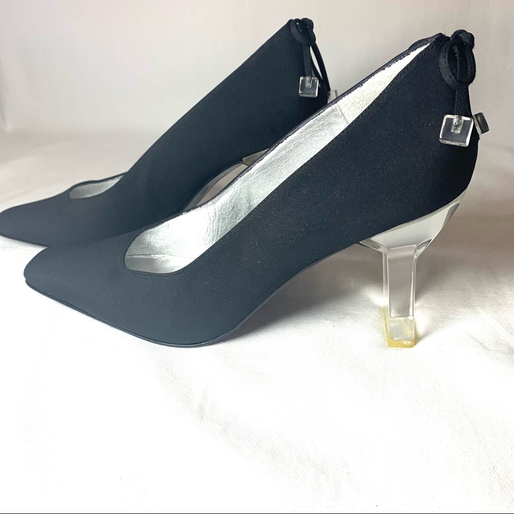 Vintage Timothy Hitsman Heels Black Square Clear Block Heel Sz 8.5 GUC